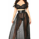 ACC-407 Fishnet & Faux Leather Long Skirt (825)